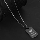 Maxbell 2pcs Her King & His Queen Dog Tag Pendant Couple Necklace Lovers Beads Chain