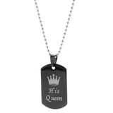 Maxbell 2pcs Her King & His Queen Dog Tag Pendant Couple Necklace Lovers Beads Chain