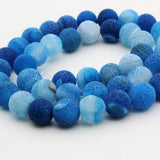 Maxbell 1 Strand 8mm Round Weathering Frosted Stone Loose Beads DIY Crafts Blue