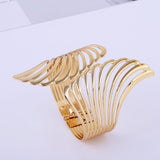 Maxbell Alloy Metal Feather Bracelet Smooth Hollow Hoop Open Ended Wide Cuff Bangle - Aladdin Shoppers