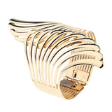 Maxbell Alloy Metal Feather Bracelet Smooth Hollow Hoop Open Ended Wide Cuff Bangle - Aladdin Shoppers