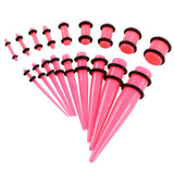 18 Pieces Ear Gauges Stretching Kit Plugs Taper 14G-00G Expanders Pink