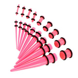 18 Pieces Ear Gauges Stretching Kit Plugs Taper 14G-00G Expanders Pink