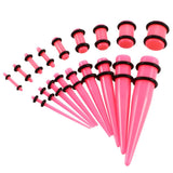 18 Pieces Ear Gauges Stretching Kit Plugs Taper 14G-00G Expanders Pink