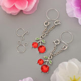 2pcs Cute Fruit Cherry Red Rhinestone Dangle Loop Nipple Ring Non-piercing