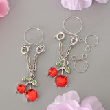 2pcs Cute Fruit Cherry Red Rhinestone Dangle Loop Nipple Ring Non-piercing