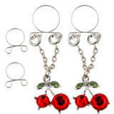 2pcs Cute Fruit Cherry Red Rhinestone Dangle Loop Nipple Ring Non-piercing