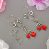 2pcs Cute Fruit Cherry Red Rhinestone Dangle Loop Nipple Ring Non-piercing