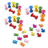 Maxbell Maxbell 100pcs DIY Wooden Colorful Cylindrical Bobbins Empty Thread Spools Findings