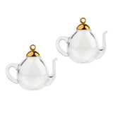 30x2Pcs Mini Teapot Empty Glass Wishing Bottle Vial Pendant Charms Craft Gold