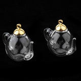 31x2Pcs Mini Teapot Empty Glass Wishing Bottle Vial Pendant Charms Craft Gold