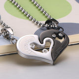 2Pcs Solid Stainless Steel Puzzle Matching I Love You Heart Couples Pendant Necklace Jewelry - Aladdin Shoppers