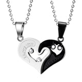 2Pcs Solid Stainless Steel Puzzle Matching I Love You Heart Couples Pendant Necklace Jewelry - Aladdin Shoppers