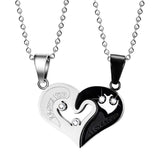 2Pcs Solid Stainless Steel Puzzle Matching I Love You Heart Couples Pendant Necklace Jewelry - Aladdin Shoppers