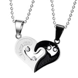 2Pcs Solid Stainless Steel Puzzle Matching I Love You Heart Couples Pendant Necklace Jewelry - Aladdin Shoppers