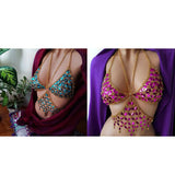 Maxbell Maxbell Sexy Bra Bikini Women Halter Sequin Tassel Summer Beach Chest Chain Rose Red