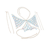 Maxbell Maxbell Sexy Bra Bikini Women Halter Sequin Tassel Summer Beach Chest Chain Blue