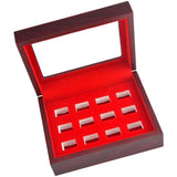 Natural Wood 12 Ring Hole Jewelry Box for Championship Ring Holder Display