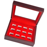 Natural Wood 12 Ring Hole Jewelry Box for Championship Ring Holder Display