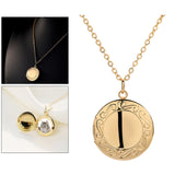 Women Openable Round Picture Photo Locket Pendant Necklace Chain  Gold