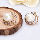 Maxbell Golden Hoop Earring Simulated Pearl Round Earring Fashion Crystal Jewelry Charming Party Stud Ear - Aladdin Shoppers