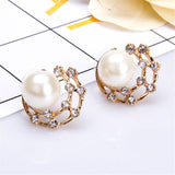 Maxbell Golden Hoop Earring Simulated Pearl Round Earring Fashion Crystal Jewelry Charming Party Stud Ear - Aladdin Shoppers