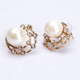 Maxbell Golden Hoop Earring Simulated Pearl Round Earring Fashion Crystal Jewelry Charming Party Stud Ear - Aladdin Shoppers