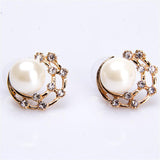 Maxbell Golden Hoop Earring Simulated Pearl Round Earring Fashion Crystal Jewelry Charming Party Stud Ear - Aladdin Shoppers