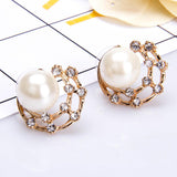 Maxbell Golden Hoop Earring Simulated Pearl Round Earring Fashion Crystal Jewelry Charming Party Stud Ear - Aladdin Shoppers