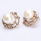 Maxbell Golden Hoop Earring Simulated Pearl Round Earring Fashion Crystal Jewelry Charming Party Stud Ear - Aladdin Shoppers