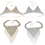 Maxbell Maxbell Sexy Bra Bikini Women Halter Sequin Tassel Summer Beach Chest Chain Golden