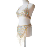 Maxbell Maxbell Sexy Bra Bikini Women Halter Sequin Tassel Summer Beach Chest Chain Golden