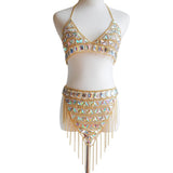 Maxbell Maxbell Sexy Bra Bikini Women Halter Sequin Tassel Summer Beach Chest Chain Golden