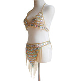 Maxbell Maxbell Sexy Bra Bikini Women Halter Sequin Tassel Summer Beach Chest Chain Golden