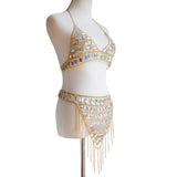Maxbell Maxbell Sexy Bra Bikini Women Halter Sequin Tassel Summer Beach Chest Chain Golden