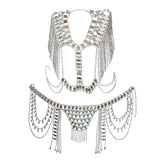 Maxbell Maxbell Women Sexy Tassel Body Chain Set for Nightclub Beach Bikini Jewelry Silver