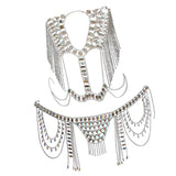 Maxbell Maxbell Women Sexy Tassel Body Chain Set for Nightclub Beach Bikini Jewelry Silver