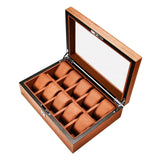 Wood Watch Display Case w/Clear Glass Top Jewelry Storage Organizer 10 Slots