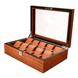 Wood Watch Display Case w/Clear Glass Top Jewelry Storage Organizer 10 Slots