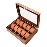 Wood Watch Display Case w/Clear Glass Top Jewelry Storage Organizer 10 Slots