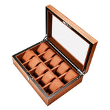 Wood Watch Display Case w/Clear Glass Top Jewelry Storage Organizer 10 Slots