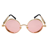 Steampunk Retro Round Circle Sunglass Metal Frame UV Protection Gold Pink