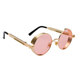 Steampunk Retro Round Circle Sunglass Metal Frame UV Protection Gold Pink