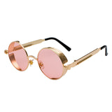 Steampunk Retro Round Circle Sunglass Metal Frame UV Protection Gold Pink