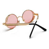 Steampunk Retro Round Circle Sunglass Metal Frame UV Protection Gold Pink