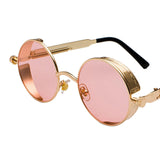 Steampunk Retro Round Circle Sunglass Metal Frame UV Protection Gold Pink