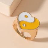 Maxbell 2 Pieces Trendy Love Heart Rings Yin Yang Theme for Female Women Girl Daily
