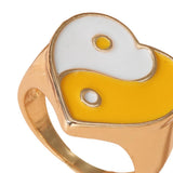 Maxbell 2 Pieces Trendy Love Heart Rings Yin Yang Theme for Female Women Girl Daily