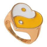 Maxbell 2 Pieces Trendy Love Heart Rings Yin Yang Theme for Female Women Girl Daily