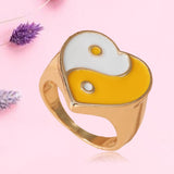Maxbell 2 Pieces Trendy Love Heart Rings Yin Yang Theme for Female Women Girl Daily